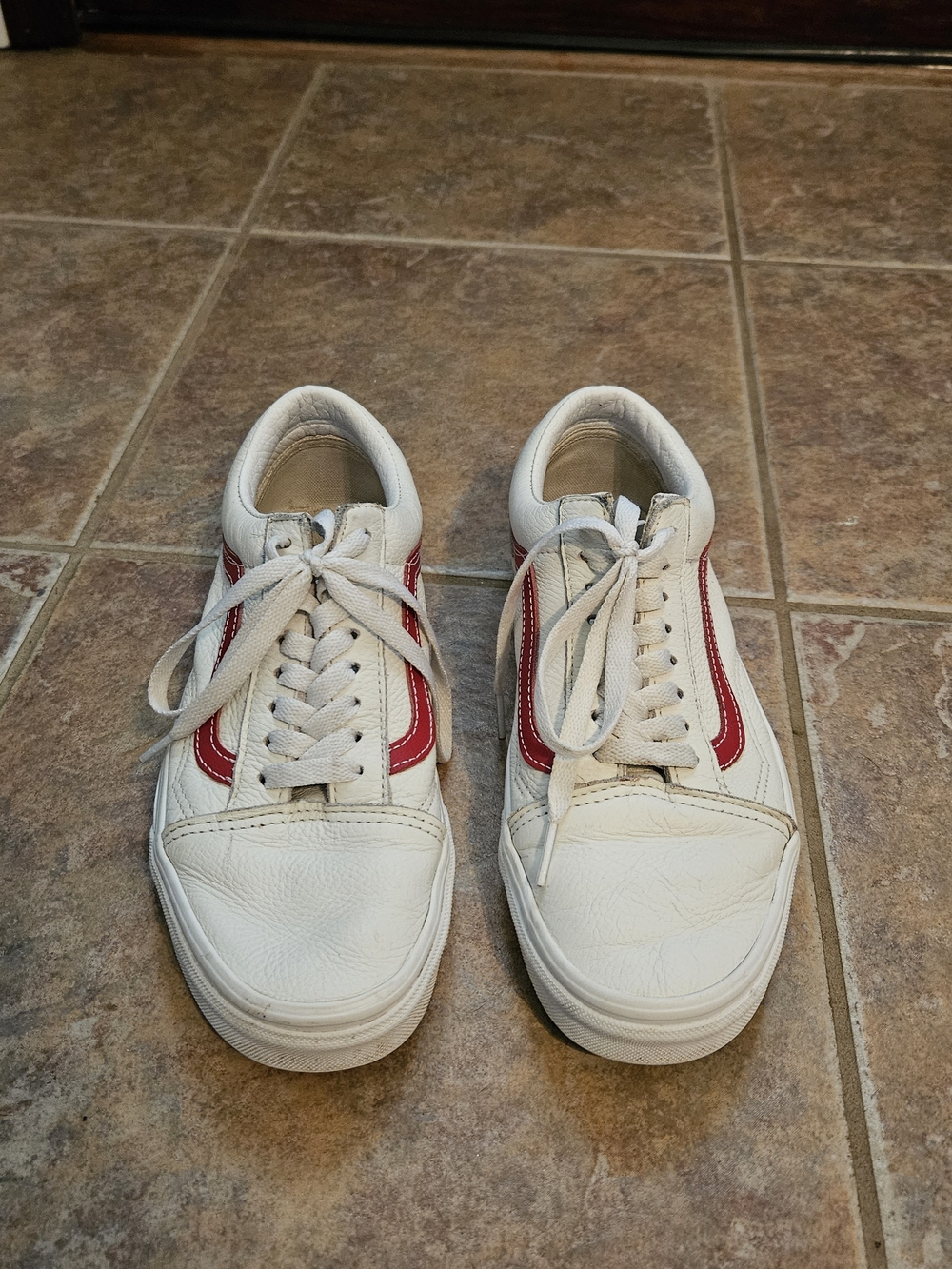 Vans White Sneakers with Red Side Stripe